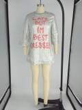  Letter Print Sequined 3/4Sleeve Loose Tops XMY-9228