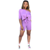Solid Off Shoulder Two Piece Shorts Set XMY-9163