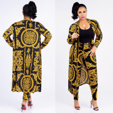 Plus Size Printed Long Cloak+Pants Two Piece Suits XMY-9041