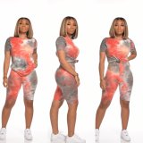 Tie Dye Print T Shirt And Shorts Two Piece Sets XMY-9236