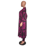 Plus Size Printed Long Cloak+Pants Two Piece Suits XMY-9041