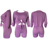 Solid Off Shoulder Two Piece Shorts Set XMY-9163