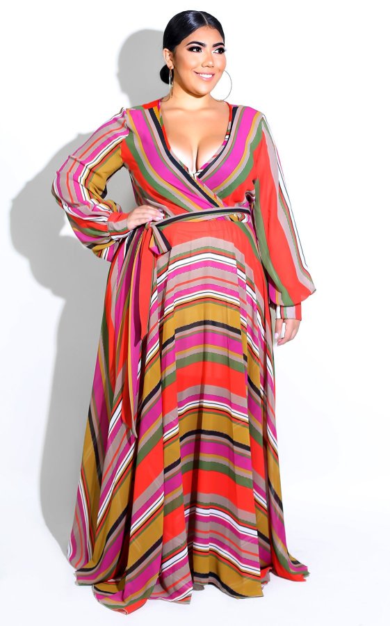 Plus Size 6XL Floral Print V Neck Bohemia Maxi Dress XMY-9026