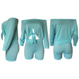 Solid Off Shoulder Two Piece Shorts Set XMY-9163