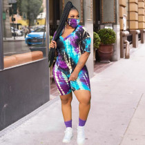 Plus Size 5XL Tie Dye T Shirt Shorts 2 Piece Sets Without Mask XMY-9237