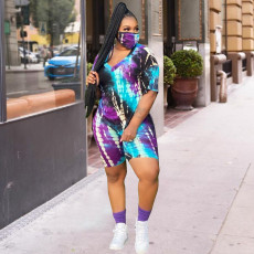 Plus Size 5XL Tie Dye T Shirt Shorts 2 Piece Sets Without Mask XMY-9237
