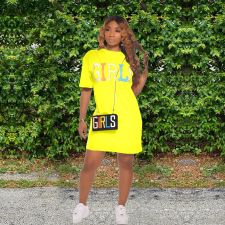 Letter Print O Neck Short Sleeve T Shirt Dress XMY-9246