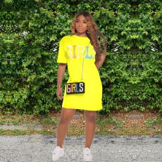 Letter Print O Neck Short Sleeve T Shirt Dress XMY-9246