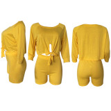 Solid Off Shoulder Two Piece Shorts Set XMY-9163