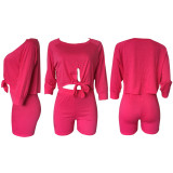Solid Off Shoulder Two Piece Shorts Set XMY-9163