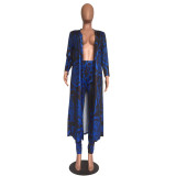 Plus Size Printed Long Cloak+Pants Two Piece Suits XMY-9041
