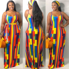 Tie Dye Print Loose Maxi Slip Dress With Headscarf XMY-9183