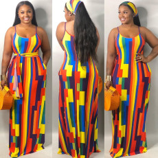 Tie Dye Print Loose Maxi Slip Dress With Headscarf XMY-9183