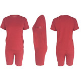 Solid O Neck T Shirt And Shorts Two Piece Sets XMY-9171