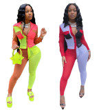 Plus Size Patchwork Blouse Tops Pants 2 Piece Suits LUO-3077