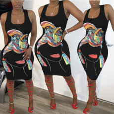 Casual Printed Sleeveless Slim Knee Length Dress BGN-089