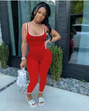 Plus Size Solid Sleeveless Skinny Jumpsuits DAI-8245