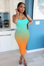 Gradient Backless Cross Strap Bodycon Midi Dress NIK-143