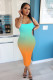 Gradient Backless Cross Strap Bodycon Midi Dress NIK-143