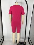 Solid V Neck T Shirt Shorts Two Piece Suits XMY-9240