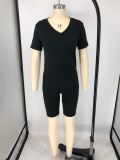 Solid V Neck T Shirt Shorts Two Piece Suits XMY-9240