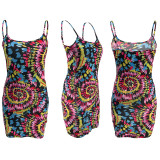 Sexy Tie Dye Print Spaghetti Strap Mini Dress XMY-9247