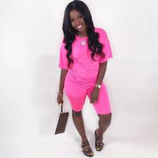 Solid T Shirt And Shorts Casual Two Piece Suits WAF-6008