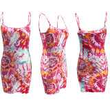 Sexy Tie Dye Print Spaghetti Strap Mini Dress XMY-9247