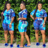 Plus Size 5XL Tie Dye V Neck Two Piece Shorts Set XMY-9250