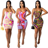 Sexy Tie Dye Print Spaghetti Strap Mini Dress XMY-9247