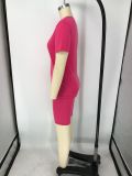 Solid V Neck T Shirt Shorts Two Piece Suits XMY-9240