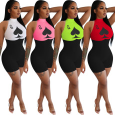 Plus Size 5XL Poker Print Sleeveless Skinny Bodycon Rompers NIK-142