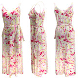 Tie Dye Print Loose Maxi Slip Dress With Headscarf XMY-9183