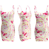 Sexy Tie Dye Print Spaghetti Strap Mini Dress XMY-9247