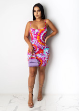 Sexy Tie Dye Print Spaghetti Strap Mini Dress XMY-9247