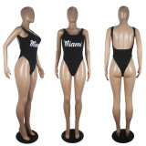 Sexy Letter Print Backless One Piece Swimsuit SHD-9277