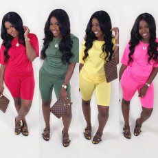 Solid T Shirt And Shorts Casual Two Piece Suits WAF-6008