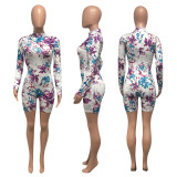 Floral Print Slim Long Sleeve Romper NIK-145