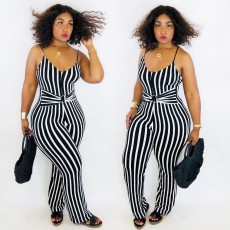 Plus Size 4XL Sexy Stripe Suspenders Jumpsuits LM-8162