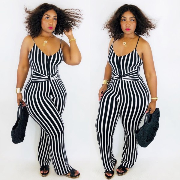 Plus Size 4XL Sexy Stripe Suspenders Jumpsuits LM-8162