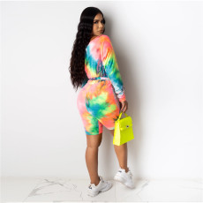 Plus Size Tie Dye Long Sleeve One Piece Rompers WAF-7018