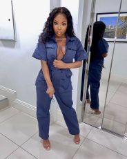 Casual Short Sleeve Zipper One Piece Jumpsuits HMS-5340