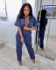 Casual Short Sleeve Zipper One Piece Jumpsuits HMS-5340