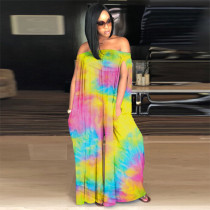 Tie Dye Slash Neck Loose Jumpsuits Plus Size 4XL MEI-9098