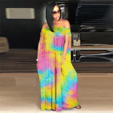 Tie Dye Slash Neck Loose Jumpsuits Plus Size 4XL MEI-9098