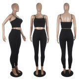 Solid Cami Tops Tight Pants Fitness Two Piece Sets SHD-9285