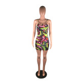 Tie Dye Print Sexy Spaghetti Strap Mini Dress BS-1202