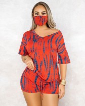Tie Dye V Neck 2 Piece Shorts Set Without Mask MK-3010