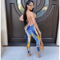 Tie Dye Sexy Halter Crop Tops Pants 2 Piece Sets BS-1203