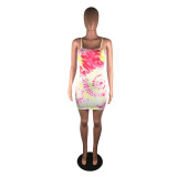 Tie Dye Print Sexy Spaghetti Strap Mini Dress BS-1202
